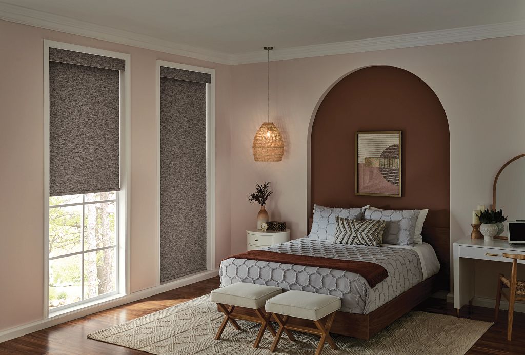 Earthy Bedroom with Roller Shades